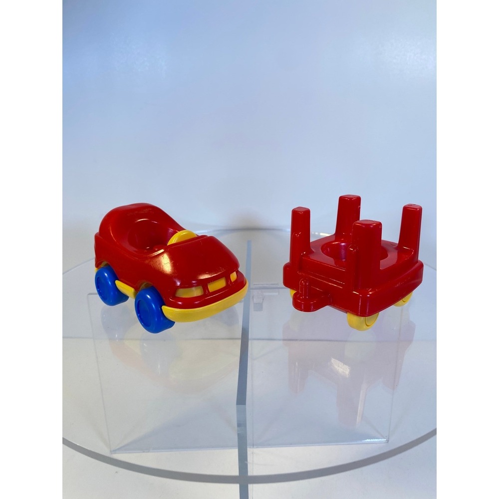 Vintage Little Tikes Toddle Tots Red Car and Trailer Set Yellow Blue Wheels